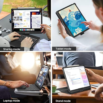 Keyboard Case for iPad Air 13 inch, Pro 13 and Pro 12.9 (6th-3rd Gen) Black | Pekarejue 360 Rotatable, Trackpad, Backlit, Pencil Holder, Fit iPad Air 13 M4 M3 M2, M5 M4 Pro 13"/12.9" (6th 5th 4th 3rd ) - color: Black, size: iPad Air/iPad Pro (13"/12.9")