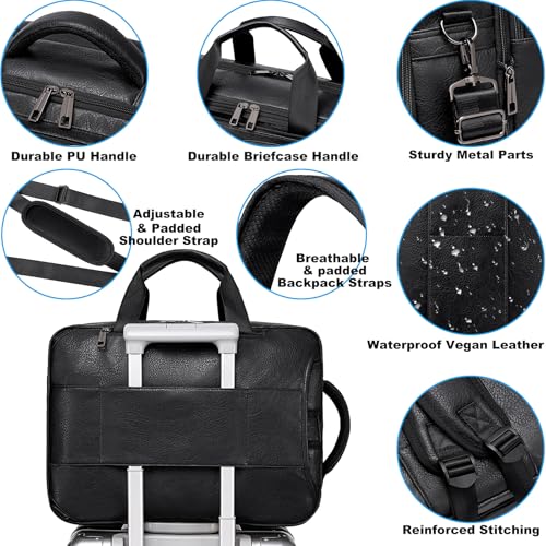 weiatas 3-in-1 Vegan Leather Convertible Laptop Bag for Men Women, Expandable Travel Backpack Work Briefcase Messenger Bag | Convertible - color: Black