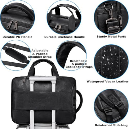 weiatas 3-in-1 Vegan Leather Convertible Laptop Bag for Men Women, Expandable Travel Backpack Work Briefcase Messenger Bag | Convertible - color: Black