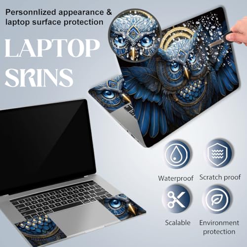 SUPERDANT Laptop Skin Sticker Blue Owl Laptop Decals Personalized Universal Notebook Computer Wrap Vinyl Skin Stickers Cover Art Decal Removable 12-15.6 Inch Waterproof Scratch-Resistant Gifts - style: Blue owl