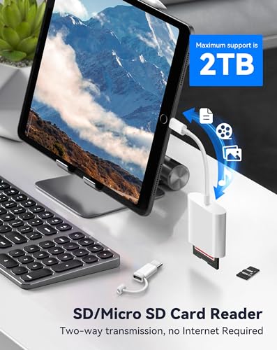 SD Card Reader for iPhone iPad, Dual Connector (Lightening&USB-C) Micro SD Memory Card Reader, 2 in 1 SD and TF Card Adapter Portable Trail Camera Viewer, No Driver Needed, Plug and Play - size: 2 Slots for (Lightning+USBC)