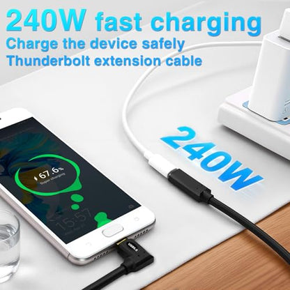 Duttek Short Thunderbolt Cable 1FT/30cm, 80Gbps 240W Charging & Dual 8K Video, Short USB C Right Angle Male to Female Extension Cable for Gaming PC/Monitor/Studio
