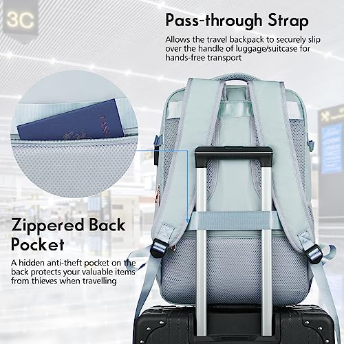 Large Travel Backpack Women, Flight Approved Carry On Backpack, Water Resistant Anti-Theft Large Casual Daypack Fit 17 Inch Laptop with USB Charging Port, Blue - color: Blue, size: 17.3 inch