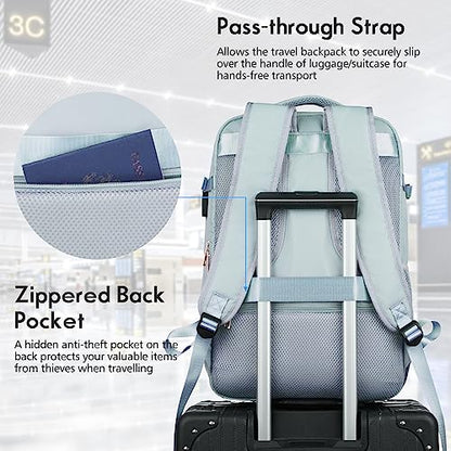 Large Travel Backpack Women, Flight Approved Carry On Backpack, Water Resistant Anti-Theft Large Casual Daypack Fit 17 Inch Laptop with USB Charging Port, Blue - color: Blue, size: 17.3 inch
