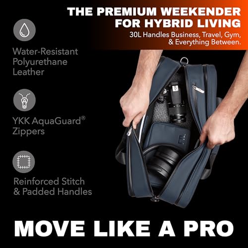 The FTL Pro Mens Travel Bag - 30L Premium Work to Gym Weekender Duffel with Garment Bag, Shoe Space & 18" Laptop Sleeve - Organized Athletic Business Carry On Hybrid, Fits Under Airplane Seat - Blue - color: Essex Blue, style: Pro