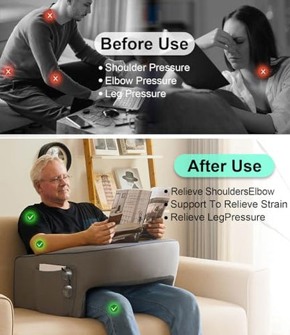 cooloo8 Soft Lap Desk Pillow for Adult, Extra Large Reading Pillow with Pocket, Arm Rest Pillow, Memory Foam Bed Rest Pillow can Reading, Working in Bed Floor Sofa (Grey) - size: Lap Desk Pillow - Large