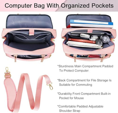 MATEIN 17 Inch Laptop Bag, Large Waterproof Laptop Carrying Case with Adjustable Handle, Cute Pink Briefcase Shoulder Messenger Bag Professional Work Computer Bag for Women Office College Travel, Pink | Large Briefcase, Waterproof Shoulder Messenger Bag,