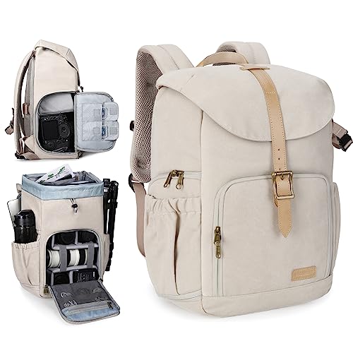 BAGSMART Camera Backpack DSLR Camera Bag Backpacks for Photographers | Waterproof Anti-Theft Photography Backpack with 15 Inch Laptop Compartment - color: A-ivory White[single Buckle]