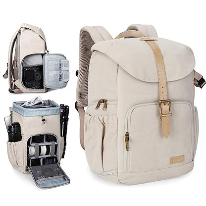 BAGSMART Camera Backpack DSLR Camera Bag Backpacks for Photographers | Waterproof Anti-Theft Photography Backpack with 15 Inch Laptop Compartment - color: A-ivory White[single Buckle]