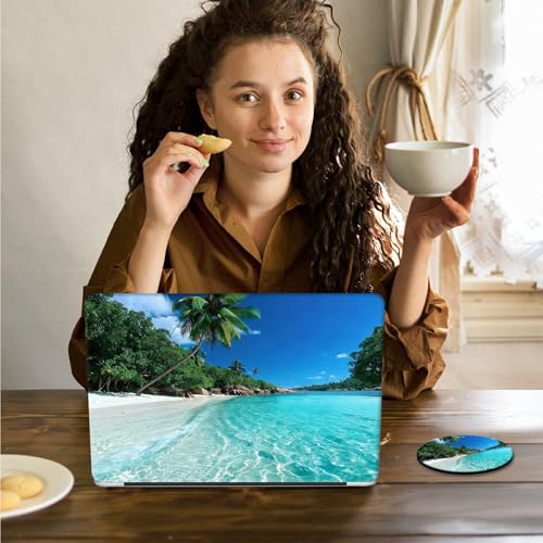Laptop Skin Sticker Decal 15.6 Inch,12 13 13.3 14 15 15.6 in Laptop Netbook Skins for Notebook,Art Decal Removable Waterproof Scratch Resistant,Universal Vinyl Cover,Green Sea Beach - color: Green Sea Beach