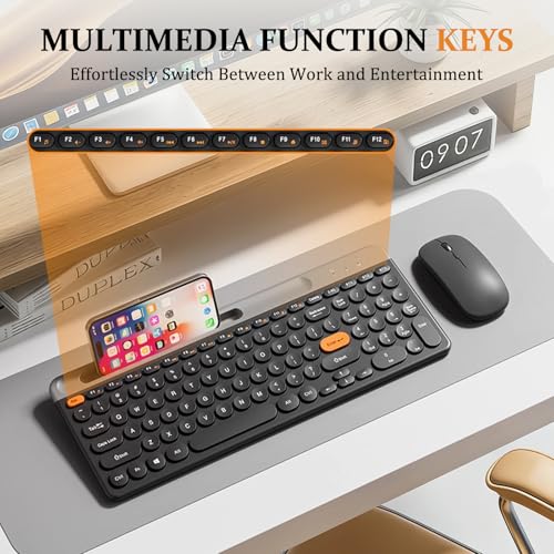 Bluetooth Keyboard Mouse Combo, Dual Multi-Device Wireless Keyboard with Phone Holder, Ultra-Compact 78-Key Layout, Quiet Keys & Rechargeable, for Windows PC Laptop (Black) - color: Black