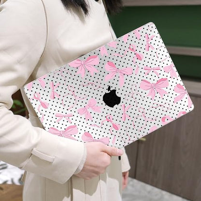 MEEgoodo Case for M5/M4/M3/M2 MacBook Air 13 inch Case 2026 2025 2024 2022, Fit Model A3449/A3240/A3113/A2681, Laptop Hard Shell Compatible with MacBook Air 13.6-inch, Black Polka Dots&Pink Bows - color: Black Polka Dots&Pink Bows