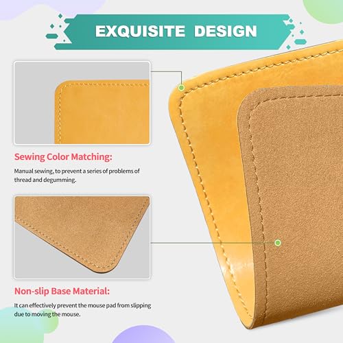 PU Leather Mouse Pad with Stitched Edge, Micro-Fiber Base, Non-Slip Waterproof, 8x11Inch (Light Yellow) - color: Light Yellow, size: 8L x 11W inches