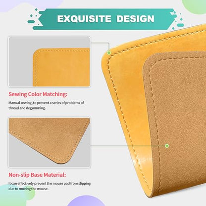 PU Leather Mouse Pad with Stitched Edge, Micro-Fiber Base, Non-Slip Waterproof, 8x11Inch (Light Yellow) - color: Light Yellow, size: 8L x 11W inches