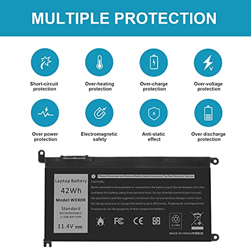 WDXOR Laptop Battery for dell Inspiron 13 15 5000 7000 Series 5565 5567 5568 5578 7560 7570 7579 7569 5368 5378 7368 7378 17 5765 5767 5770 Series;fit dell 3CRH3 T2JX4 FC92N CYMGM Laptop 11.4V 42Wh - size: WDXOR 8.94×4.96×0.71 in