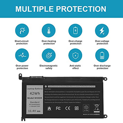 WDXOR Laptop Battery for dell Inspiron 13 15 5000 7000 Series 5565 5567 5568 5578 7560 7570 7579 7569 5368 5378 7368 7378 17 5765 5767 5770 Series;fit dell 3CRH3 T2JX4 FC92N CYMGM Laptop 11.4V 42Wh - size: WDXOR 8.94×4.96×0.71 in