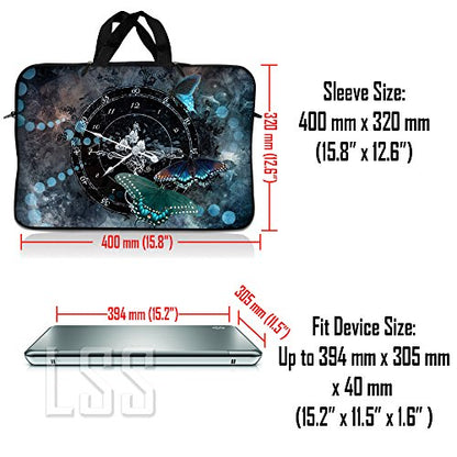 Laptop Sleeve 15" Compatible with Dell, Asus, Acer, Handle & Adjustable Shoulder Strap & Matching Skin Sticker Compatible with 15" 15.4" 15.6" - Clock Butterfly Time - color: Clock Butterfly Time, size: 15 inch