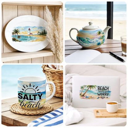 Peacoblue UV DTF Cup Wraps Transfer Stickers Summer Beach Scenery Pattern, 10 Sheets Waterproof Custom Vinyl Transfer Sticker 16oz Coffee Glass Cup Tumbler Bottle Mug Decals for Men Women - style: Summer Beach Scenery