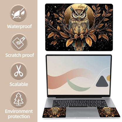 Universal Laptop Skin Sticker for 12/13/14/15.6 Inch Laptops, Reusable Vinyl Laptop Decal Cover, Waterproof Scratch Resistant Notebook Skin with 2 Wrist Pads,Nighttime Owl - color: Nighttime Owl