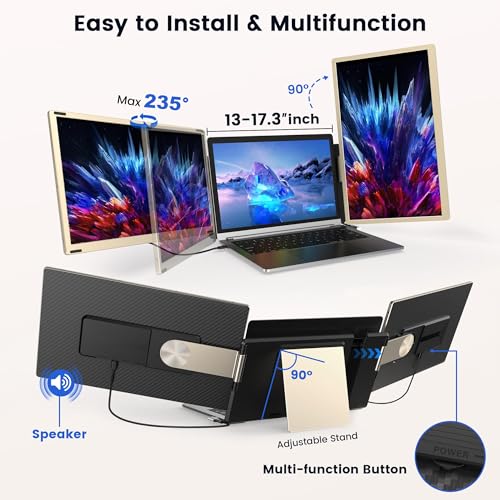 Laptop Screen Extender, 15.6" Detachable Triple Portable Monitor, 1080P FHD IPS Display, Sturdy & Durable, USB-C/HDMI Plug-Play Monitor Extender for Mac/Win/Android, Fits 13-17" Laptops - size: 15.6" Triple Screen