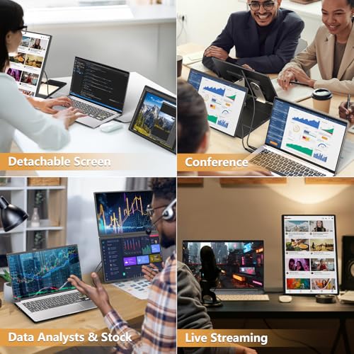 Laptop Screen Extender 2.5K Monitor - 16" Double Portable Monitor 2560x1600P QHD 100% sRGB IPS 235° Rotation Detachable Screen Design Extra Compatible with Mac Wins Dex Chrome Fits 13"-17" Laptops - size: 16" Screen Extenders