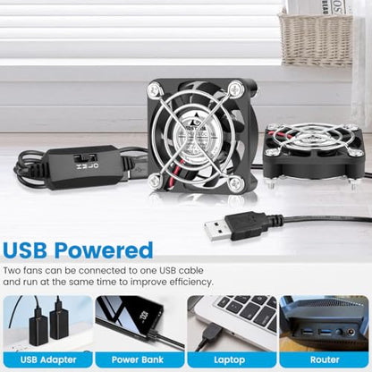 GDSTIME Dual 50mm USB Fan with 3 Speed Control, Mini 5V DC Cooling Cooler | 50x50x10mm, 5010, L/M/H Adjustable Wind, for Raspberry Pi, Cable Box, Aquarium, Small Appliances Series Replacement - size: 50x10mm