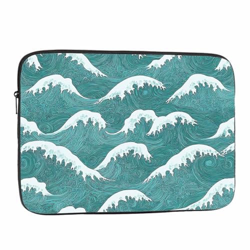 Laptop Sleeve Bag 15.4 15.6 Inch,Sea Wave Japanese Style Water Green Protective Polyester Computer Cases Laptop Cover Briefcase Bag Tablet Travel Cover - color: LPS-023