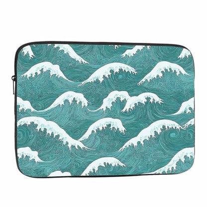 Laptop Sleeve Bag 15.4 15.6 Inch,Sea Wave Japanese Style Water Green Protective Polyester Computer Cases Laptop Cover Briefcase Bag Tablet Travel Cover - color: LPS-023