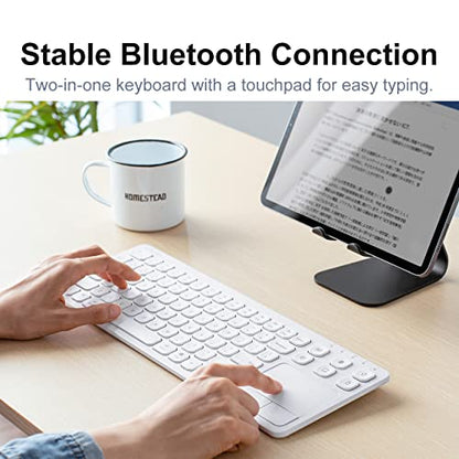 SANWA Multi Device Bluetooth Keyboard with Touchpad, Rechargeable Keypad with Trackpad for Laptop Desktop Computer PC iPad/iPhone Tablet, Compatible with MacBook, Windows, Android, iOS, White - style: White