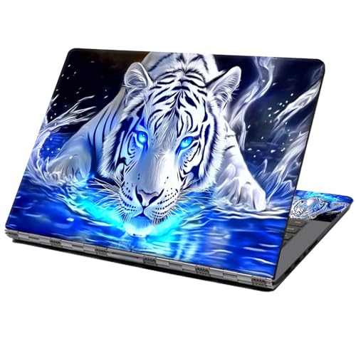 Laptop Skin Sticker Decal 12" 13" 13.3" 14" 15" 15.6",Waterproof Scratch Resistant Vinyl,Reusable Easy to Apply,for MacBook HP Dell Notebooks Netbooks Laptop,2 Wrist Pads,Blue Glitter Tiger - color: Blue Glitter Tiger