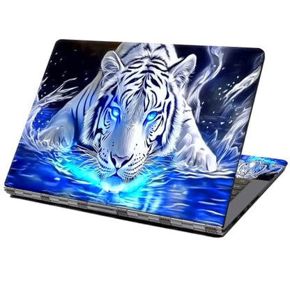 Laptop Skin Sticker Decal 12" 13" 13.3" 14" 15" 15.6",Waterproof Scratch Resistant Vinyl,Reusable Easy to Apply,for MacBook HP Dell Notebooks Netbooks Laptop,2 Wrist Pads,Blue Glitter Tiger - color: Blue Glitter Tiger