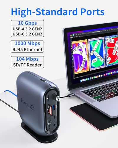 16-in-1 Universal Docking Station for All Laptops with 150W Power Adapter, Triple Monitor for Mac, Windows, ChromeOS, Linux, Dual HDMI, DP, 10Gbps USBC USBA, Gigabit Ethernet, SD/TF, Audio