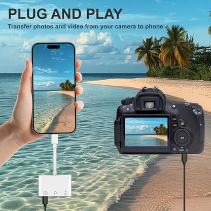 Aux to USB C to USB Adapter, 3-in-1 USB OTG Adapter with USB C to 3.5mm Audio Adapter and 60W PD Fast Charging Port, Compatible with iPhone15/16/17, iPadPro, MacBook, Galaxy S23 and More