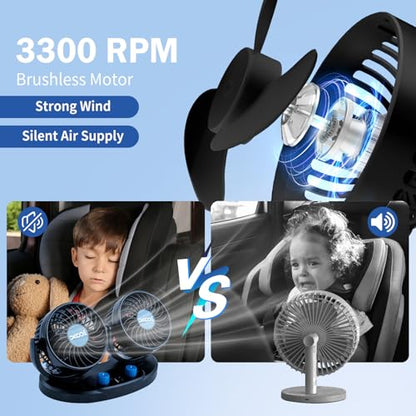 XOOL Car Fan – Car Cooling Fan with 2 USB Charging Ports, Quiet Strong Airflow, Cigarette Lighter Plug, Fan for Car, Vehicles, RVs, and SUVs - size: Cigarette Dual Fan - Front (Dual USB Ports)