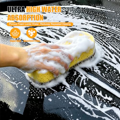 2 Pack Large Plush Car Sponge for Cleaning, 22x11x5CM | Large Sponge, Rich Foam & Durable, Scratch-Free, Long-Hair Microfiber Wash Sponge for Cars Trucks SUVs & Household Use - color: 2 Pack