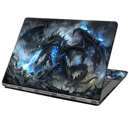 Laptop Skin Sticker Decal 12" 13" 13.3" 14" 15" 15.6",Waterproof Scratch Resistant Vinyl,Reusable Easy to Apply,for MacBook HP Dell Notebooks Netbooks Laptop,2 Wrist Pads,Black Blue Dragon - color: Black Blue Dragon