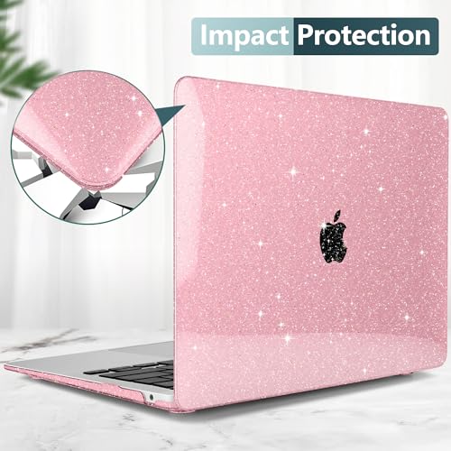 DONGKE for MacBook Air 13 inch Case 2021-2018 Release A2337 M1 A2179 A1932, Bling Plastic Hard Shell Case & Keyboard Cover Only Compatible with MacBook Air 13 inch Retina Fits Touch ID, Sparkly Pink | 2021-2018 Release - color: Sparkly Pink