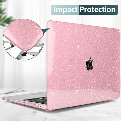 DONGKE for MacBook Air 13 inch Case 2021-2018 Release A2337 M1 A2179 A1932, Bling Plastic Hard Shell Case & Keyboard Cover Only Compatible with MacBook Air 13 inch Retina Fits Touch ID, Sparkly Pink | 2021-2018 Release - color: Sparkly Pink