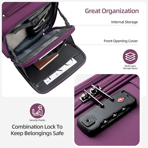 Underseater Carry-On Luggage Airline Approved with Spinner Wheels, 16 Inch Luggage with TSA Lock, Overnight Rolling Softside Suitcases for Women,Purple - color: Purple, size: Underseat 16 inch