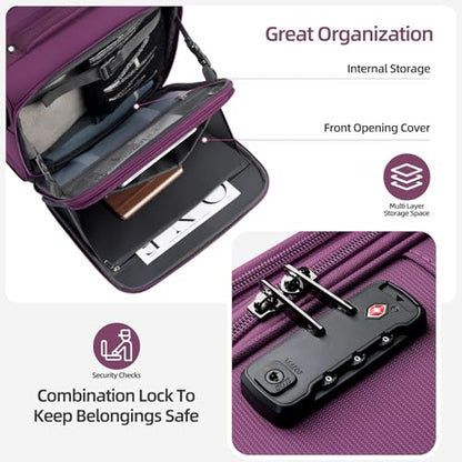 Underseater Carry-On Luggage Airline Approved with Spinner Wheels, 16 Inch Luggage with TSA Lock, Overnight Rolling Softside Suitcases for Women,Purple - color: Purple, size: Underseat 16 inch