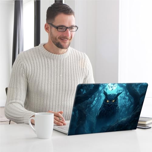 Universal Laptop Skin, DIY Cut-to-Fit Vinyl Cover Compatible with HP, Dell, Lenovo, Mac (13.3" to 15.6"), Anti-Scratch, No Residue & Bubble-Free Protective Decal Sticker, Dark Owl Glowing Eyes - color: Dark Owl Glowing Eyes