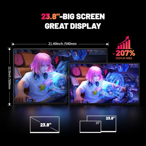 Portable Monitor 4K 23.8" 3840 * 2160 UHD 100% sRGB 60Hz HDMI USB-C 24" Large Travel Monitor for Laptop, Built-in Stand & VESA Mount, Second Screen for PC Game Consoles - size: 23.8"