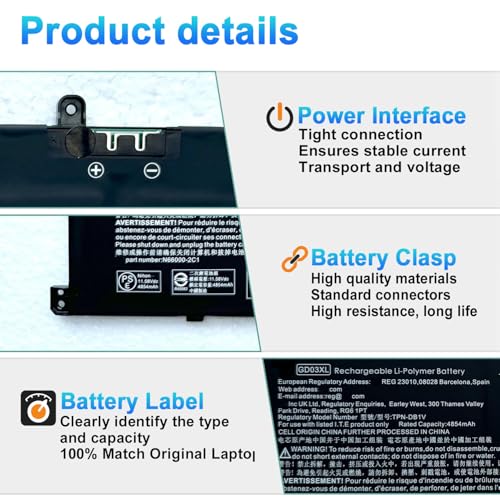 59.16Wh GD03XL N66215-005 Laptop Battery Replacement for HP Envy x360 14 2-in-1 14-fa0000 14-fc0000 14-fc0078TU OmniBook X 14-fe0000 EliteBook Ultra G1q Series GD03059XL N66000-1E1 N66000-2C1 - size: 7.28*3.62*0.25inch GD03XL
