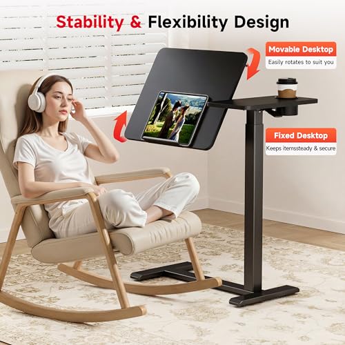 Okin Overbed Bedside Table with Wheels, Adjustable Medical Tilt Top Hospital Bed Table Over The Bed, Rolling Desk Mobile Standing Desk for Hospital Home Use (Black) - color: Black