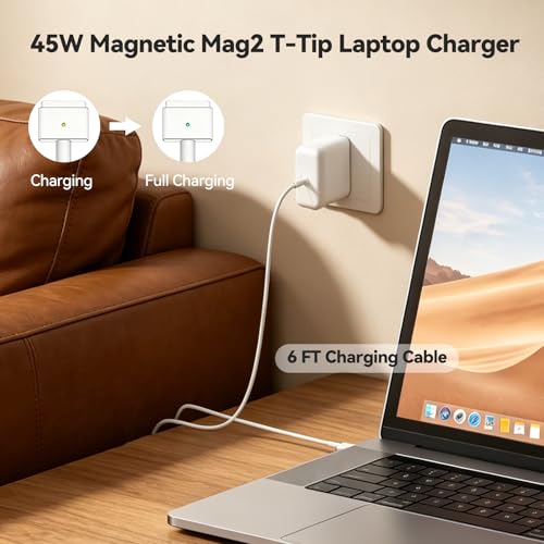 45W MacBook Air Charger - Magnetic Type, Mag2 T Interface - Compatible with 11-inch and 13-inch MacBook Air Models from 2012 to 2017. Laptop Power Adapter