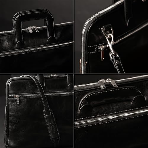 Time Resistance Slim Leather Briefcase - Italian Handmade Leather Computer Bag - Briefcase for Men and Women - Laptop Bag - color: Black