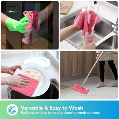 HOMEXCEL Pink Microfiber Cleaning Cloth, 12 Pack Premium Microfiber Towels for Cars, Lint Free, Scratch-Free, Highly Absorbent, Reusable Cleaning Rags for Car, Household, Kitchen, Window, 11.5"X11.5" - color: Pink