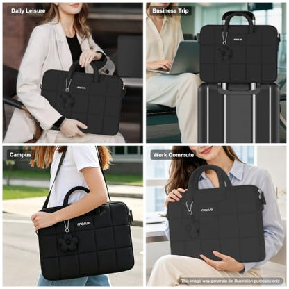 MOSISO Laptop Bag 16 inch, 15-15.6 inch Puffy Laptop Sleeve Compatible with MacBook Pro 16/Air 15,HP Acer Dell Lenovo Notebook, Messenger Briefcase Quilted Bag with Trolley Sleeve&Flower Pendant,Black - color: Black