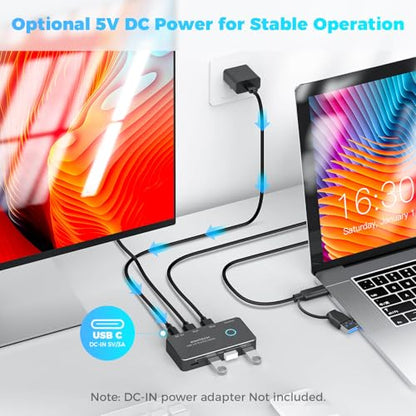 RSHTECH USB 3.0/USB C Switch 2 Computers Share 4 USB Devices, RSH-A201R | USB Switcher Selector with 4 USB 3.0 Data Ports(3 USB-A+1 USB-C), 2 Cables and Controller for Keyboard, Mouse and Printer - size: 4 Ports USB Switch
