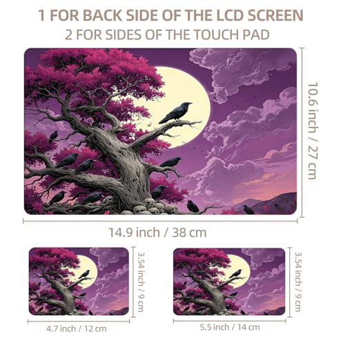 Universal Laptop Skin Sticker for 12/13/14/15.6 Inch Laptops, Reusable Vinyl Laptop Decal Cover, Waterproof Scratch Resistant Notebook Skin with 2 Wrist Pads,Gothic Raven Moon - color: Gothic Raven Moon